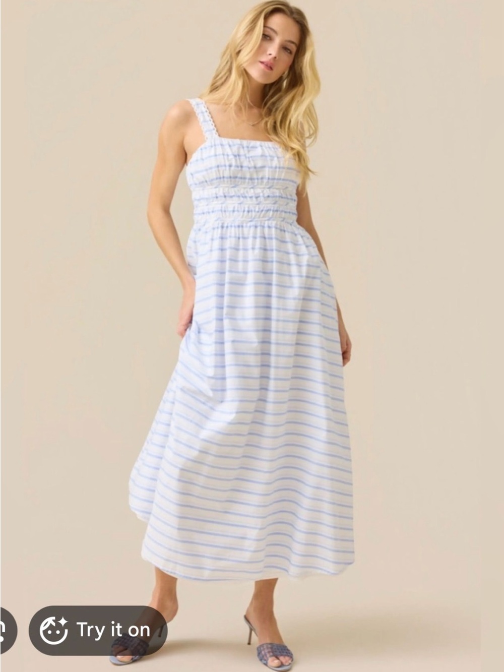 Altar'd State White & Light Blue Smocked Stripe Maxi Dress